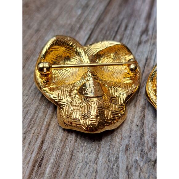 2 Vintage Joan Rivers Rhinestone Pansy Flower Guilloche Enamel Brooches - Picture 7 of 8